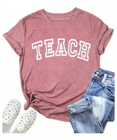 Teacher Shirt Women Cute Graphic T Shirts Kindergarten Teachers Tee Letter Print Gifts Tops Blouse Pink04 $10.06 T-Shirts