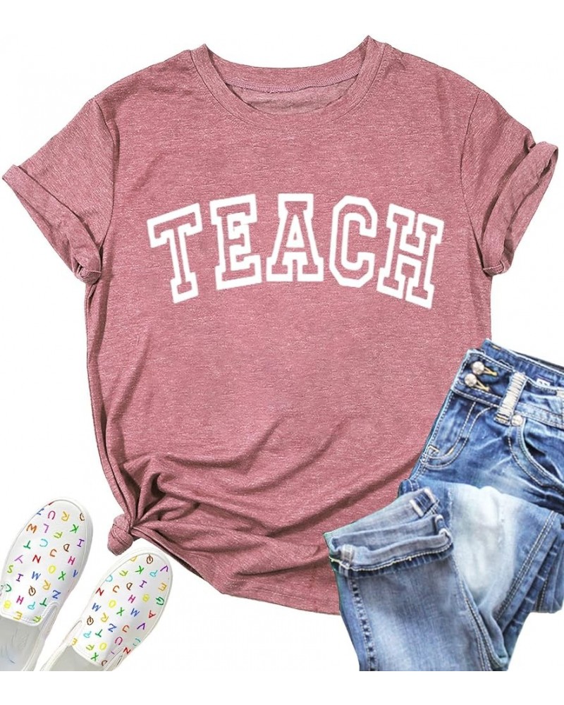 Teacher Shirt Women Cute Graphic T Shirts Kindergarten Teachers Tee Letter Print Gifts Tops Blouse Pink04 $10.06 T-Shirts