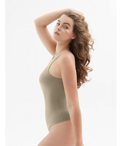 Women's High Neck Sleeveless Bodysuit Sexy Tank Tops Smoke Cloud Collection Khaki $12.99 Bodysuits