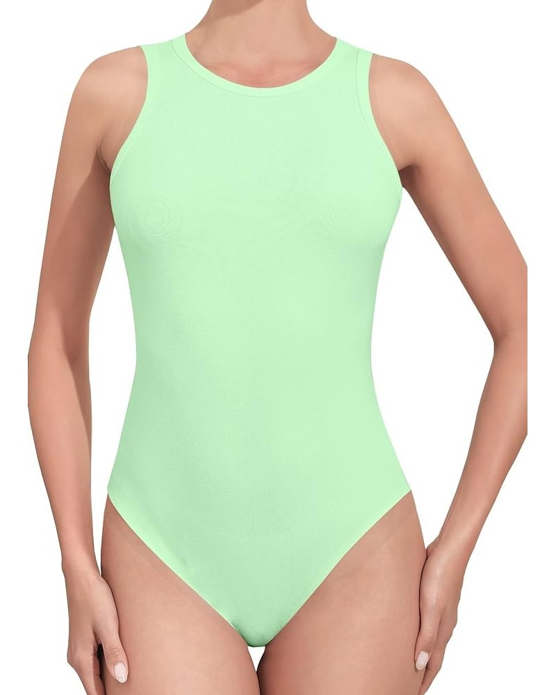 Women's Scoop Neck/V Neck/Crew Neck Sleeveless Bodysuits Tank Top Mint Green $11.99 Bodysuits