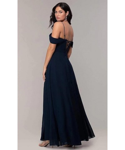 Women's Off Shoulder Spaghetti Straps Bridesmaid Dresses for Wedding with Slit Long Chiffon Formal Gown with Pockets Dusty Ro...