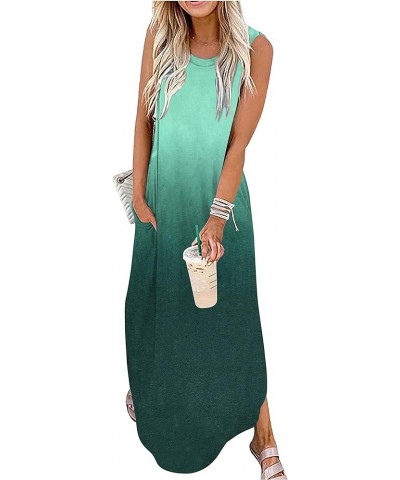 Women's Summer Maxi Dress Casual Loose Sundress Long Dress Sleeveless Vacation Beach Dresses with Pockets Green Gradient $17....