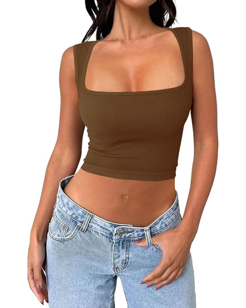 Tank Tops for Women Crop Racerback Camisoles Cute Backless Tops Outfits Y2k Sexy 2024 Summer Slim Fit Basic Tank Tops A2-brow...