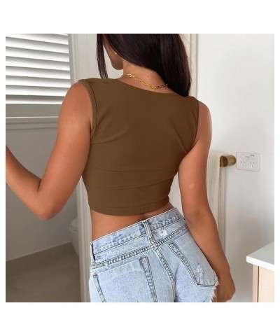 Tank Tops for Women Crop Racerback Camisoles Cute Backless Tops Outfits Y2k Sexy 2024 Summer Slim Fit Basic Tank Tops A2-brow...