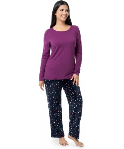 Women's Sueded Jersey Crew Top and Fleece Pant Sleep Set Berry/Multi Confetti $11.00 Sleep & Lounge