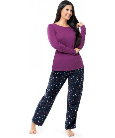 Women's Sueded Jersey Crew Top and Fleece Pant Sleep Set Berry/Multi Confetti $11.00 Sleep & Lounge