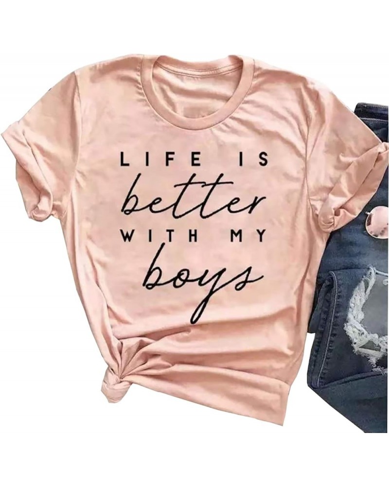 Boy Mom Shirt for Women Mom Shirts Mother Gifts T Shirt Mom of Boys Funny Tops Tees Pink $12.97 T-Shirts