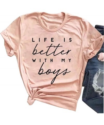 Boy Mom Shirt for Women Mom Shirts Mother Gifts T Shirt Mom of Boys Funny Tops Tees Pink $12.97 T-Shirts