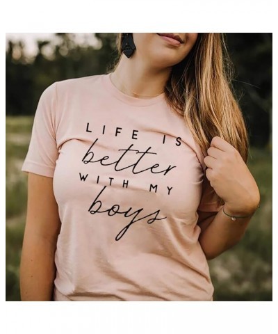 Boy Mom Shirt for Women Mom Shirts Mother Gifts T Shirt Mom of Boys Funny Tops Tees Pink $12.97 T-Shirts