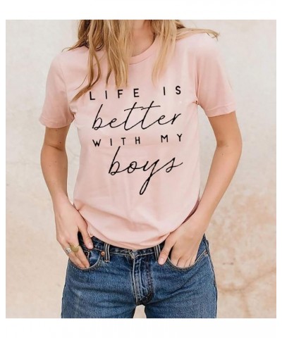 Boy Mom Shirt for Women Mom Shirts Mother Gifts T Shirt Mom of Boys Funny Tops Tees Pink $12.97 T-Shirts