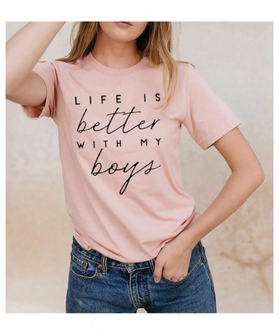 Boy Mom Shirt for Women Mom Shirts Mother Gifts T Shirt Mom of Boys Funny Tops Tees Pink $12.97 T-Shirts