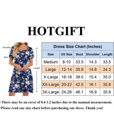 Womens Summer Casual Dress Short Sleeve Square Neck Dresses Boho Floral Print Loose Beach Sundress Pockets White Floret $20.6...