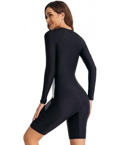 Long Sleeve Swimsuit for Women One Piece Knee High Bathing Suit Rash Guard Half Zip Surfing Wear Athletic Swimwear Long Sleev...