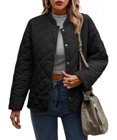 Womens Quilted Jackets Long Sleeve Button Down Bomber Jackets with Pockets Casual Winter Lounge Cotton Wear Black $18.89 Jackets