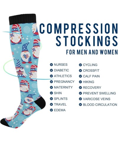 Pink Floral Brown Plaid Retro Knee High Socks Compression Socks for Women Men Kid for Running Sports Nurse 4th July Usa Blue ...