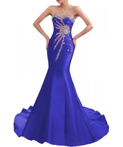 Women's Strapless Mermaid Evening Dress Beaded Rhinestones Stain Formal Prom Dress Royal Blue $43.25 Dresses