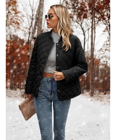 Womens Quilted Jackets Long Sleeve Button Down Bomber Jackets with Pockets Casual Winter Lounge Cotton Wear Black $18.89 Jackets