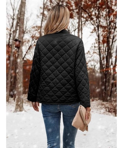 Womens Quilted Jackets Long Sleeve Button Down Bomber Jackets with Pockets Casual Winter Lounge Cotton Wear Black $18.89 Jackets