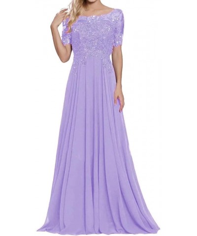 Laces Appliques Mother of The Bride Dresses Short Sleeves Long Formal Evening Dress Plus Size Dresses for Mom Lavender $36.75...
