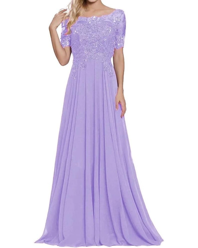 Laces Appliques Mother of The Bride Dresses Short Sleeves Long Formal Evening Dress Plus Size Dresses for Mom Lavender $36.75...