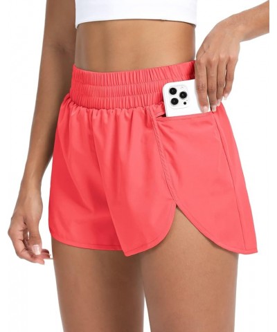Women Quick Dry Athletic Shorts Zipper Pocket High Waisted Workout Gym Running Shorts with Liner 1 Neon Pink $12.60 Activewear