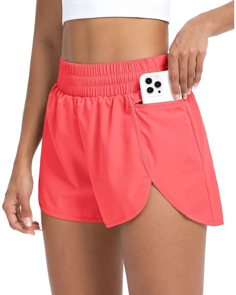 Women Quick Dry Athletic Shorts Zipper Pocket High Waisted Workout Gym Running Shorts with Liner 1 Neon Pink $12.60 Activewear