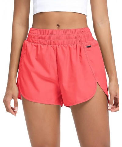 Women Quick Dry Athletic Shorts Zipper Pocket High Waisted Workout Gym Running Shorts with Liner 1 Neon Pink $12.60 Activewear