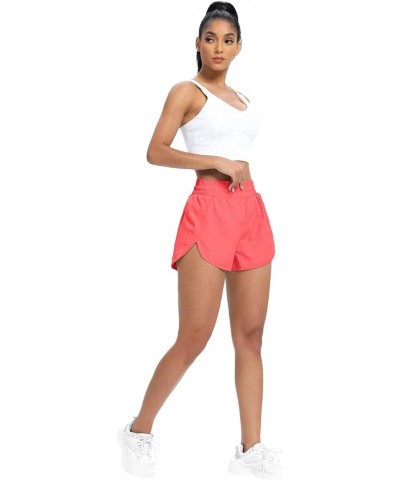 Women Quick Dry Athletic Shorts Zipper Pocket High Waisted Workout Gym Running Shorts with Liner 1 Neon Pink $12.60 Activewear