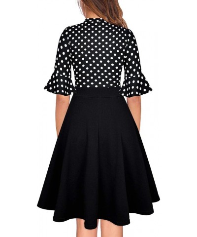 Womens Summer Bow Tie Neck Semi Formal Ruffle Sleeve Church Office Wedding Guest Work Dresses 0 Black Dot $17.48 Dresses