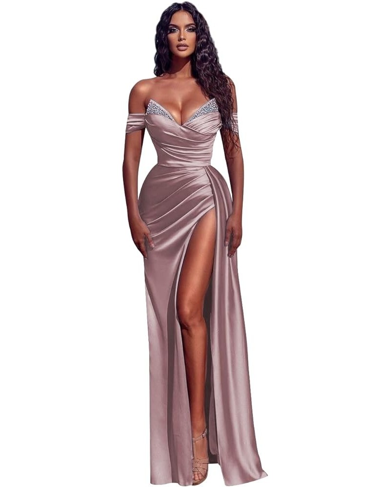 Off The Shoulder Prom Dresses for Women with Slit Diamond Mermaid Formal Evening Gown Wisteria $29.90 Dresses