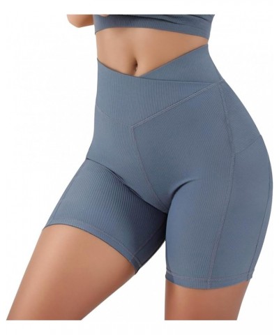 Yoga Shorts with Pockets for Women Running Athletic Shorts High Waisted Tummy Control Comfy Shorts B05-blue $6.23 Activewear