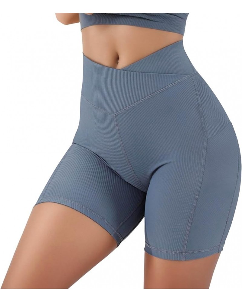 Yoga Shorts with Pockets for Women Running Athletic Shorts High Waisted Tummy Control Comfy Shorts B05-blue $6.23 Activewear