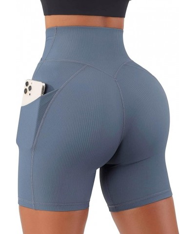 Yoga Shorts with Pockets for Women Running Athletic Shorts High Waisted Tummy Control Comfy Shorts B05-blue $6.23 Activewear