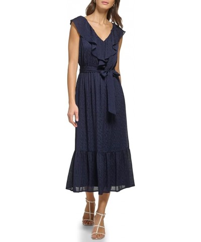 Women's with Ruffle V-Neck Wear to Work Dress Navy $22.69 Dresses