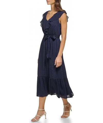 Women's with Ruffle V-Neck Wear to Work Dress Navy $22.69 Dresses