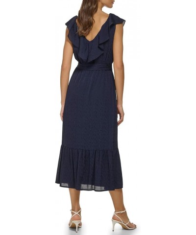 Women's with Ruffle V-Neck Wear to Work Dress Navy $22.69 Dresses