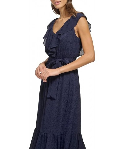 Women's with Ruffle V-Neck Wear to Work Dress Navy $22.69 Dresses