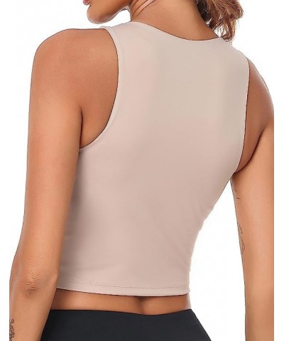 Workout Tops for Women Sleeveless Yoga Tops Running Short Tank Scoop Neck Crop Tops Khaki $6.00 Activewear