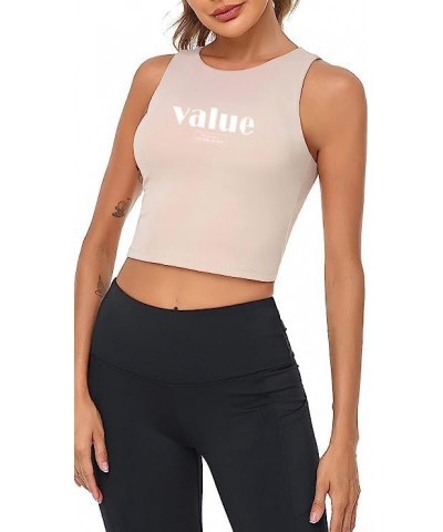 Workout Tops for Women Sleeveless Yoga Tops Running Short Tank Scoop Neck Crop Tops Khaki $6.00 Activewear