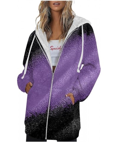 Zip Up Hoodie Women Fall Outwear Vintage Coat Hooded Activewear Printed Casual Jacket Sweatshirts with 2-purple $10.97 T-Shirts