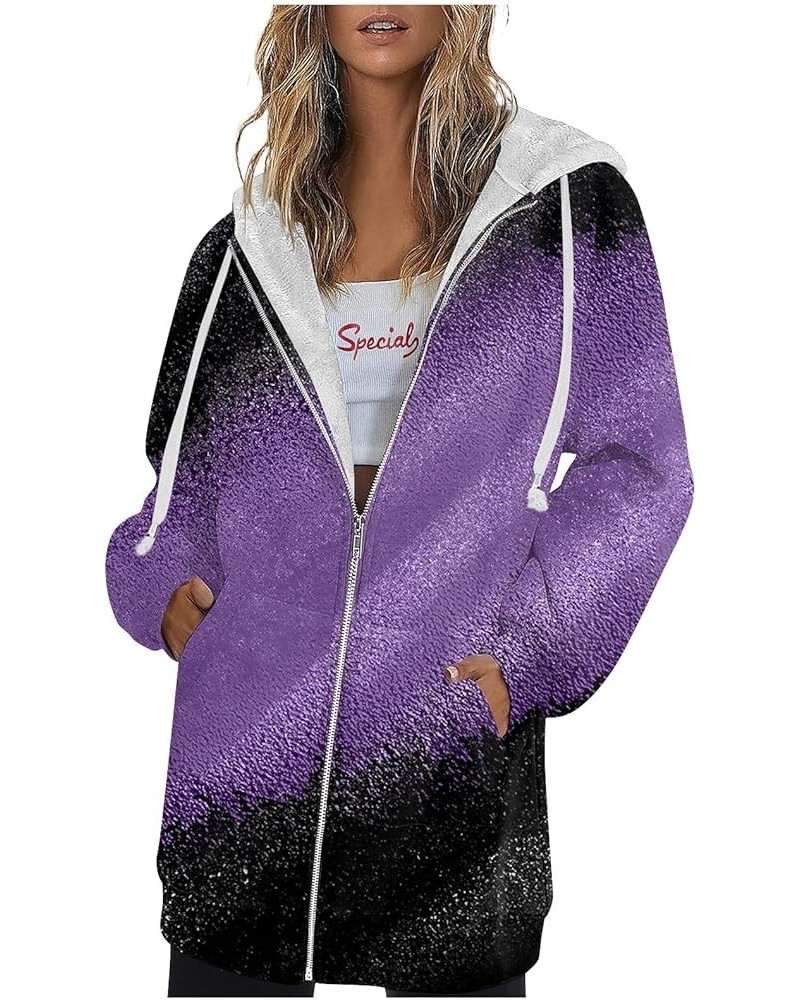 Zip Up Hoodie Women Fall Outwear Vintage Coat Hooded Activewear Printed Casual Jacket Sweatshirts with 2-purple $10.97 T-Shirts