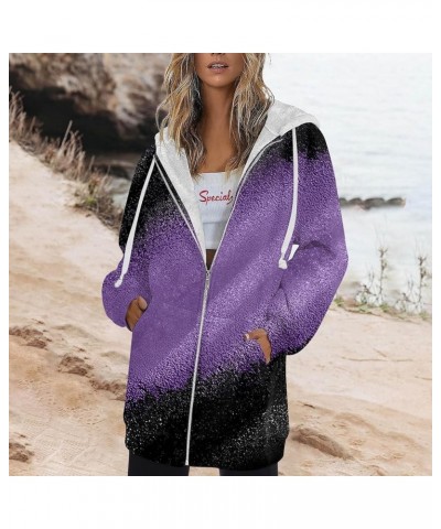 Zip Up Hoodie Women Fall Outwear Vintage Coat Hooded Activewear Printed Casual Jacket Sweatshirts with 2-purple $10.97 T-Shirts