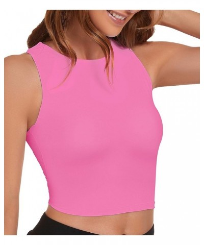 Workout Tank Tops for Women High Neck Yoga Running Crop Tops Sleeveless Lounge Casual Tops No Padding Hot Pink $12.99 Activewear