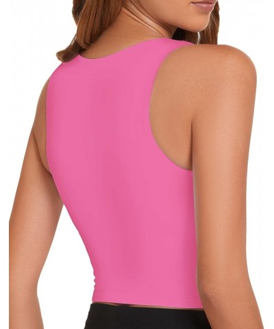 Workout Tank Tops for Women High Neck Yoga Running Crop Tops Sleeveless Lounge Casual Tops No Padding Hot Pink $12.99 Activewear