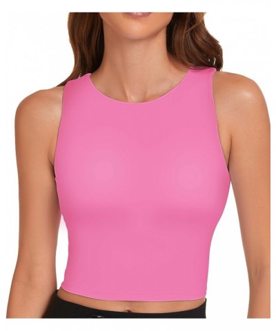 Workout Tank Tops for Women High Neck Yoga Running Crop Tops Sleeveless Lounge Casual Tops No Padding Hot Pink $12.99 Activewear