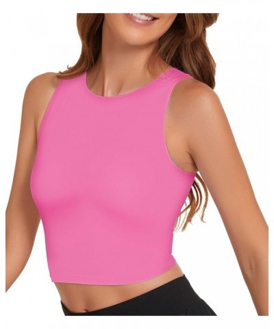 Workout Tank Tops for Women High Neck Yoga Running Crop Tops Sleeveless Lounge Casual Tops No Padding Hot Pink $12.99 Activewear