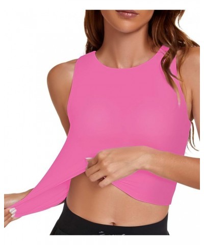 Workout Tank Tops for Women High Neck Yoga Running Crop Tops Sleeveless Lounge Casual Tops No Padding Hot Pink $12.99 Activewear