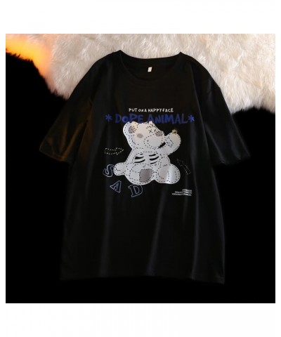 Women's Goth T-Shirt Summer Graphic Harajuku Gothic Creepy Cat Print Novelty Short Sleeve Top 814 Black $12.00 T-Shirts