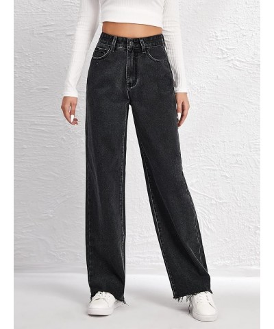 Jeans for Women - High Waist Raw Hem Wide Leg Jeans (Color : Lilac Purple, Size : Medium) Large Black $19.25 Jeans