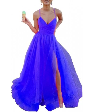 Women's Tulle Bridesmaid Dress Long V Neck A Line Formal Evening Gown with Slit Ball Gown RPM219 Royal Blue $39.95 Dresses
